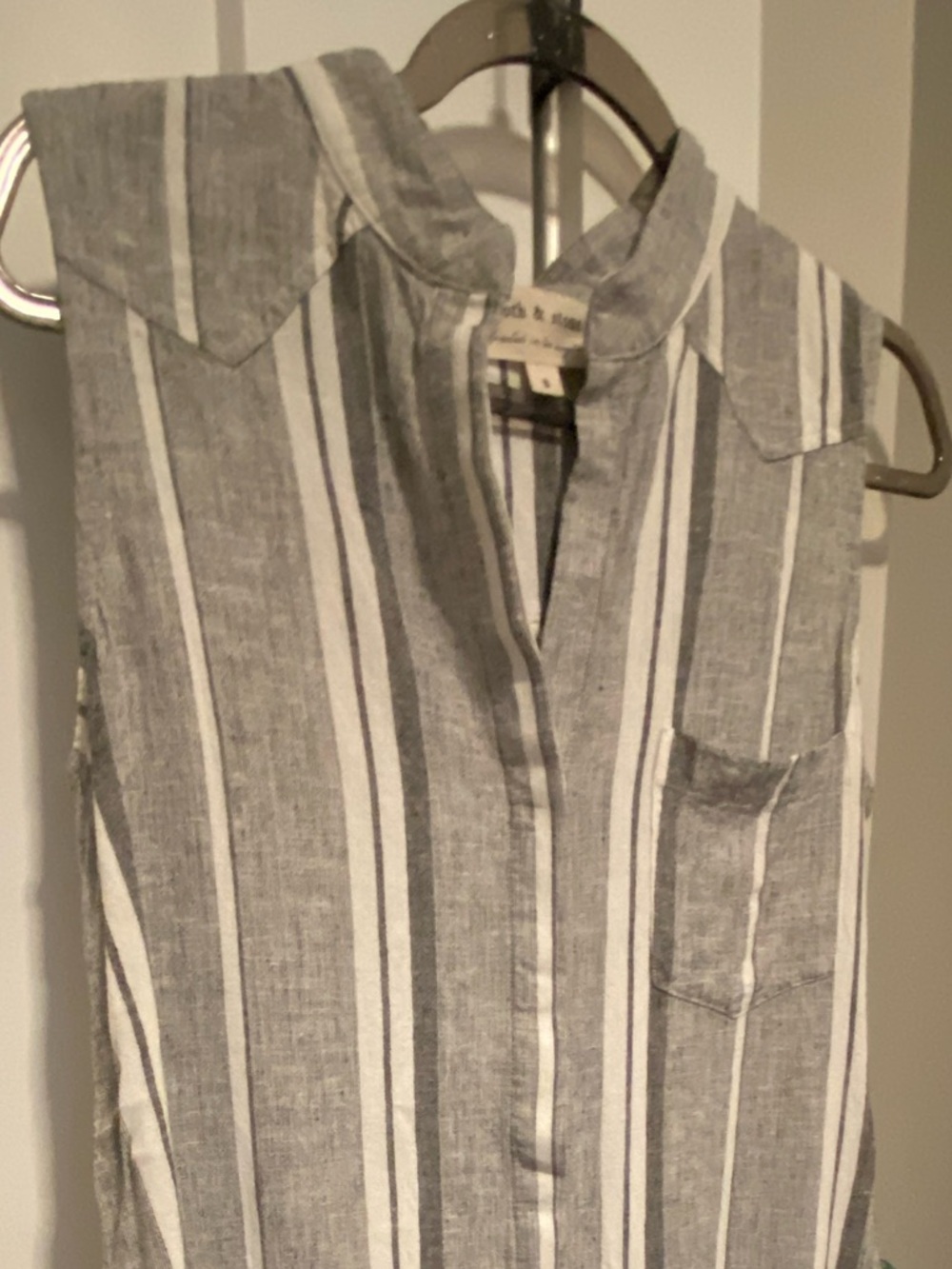 cloth & stone Anthropologie Gray and White Striped Collared Dress - Picture 6 of 7